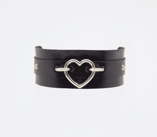 Love In Leather Heart Embellishment Faux Leather Collar - Collars and Leads