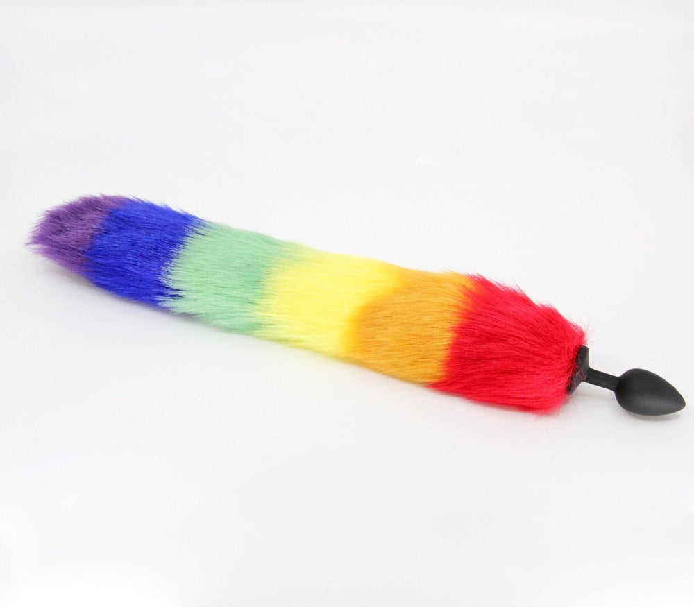 Love In Leather Fox Tail Silicone Butt Plug Small - Pride Rainbow - Butt Plugs