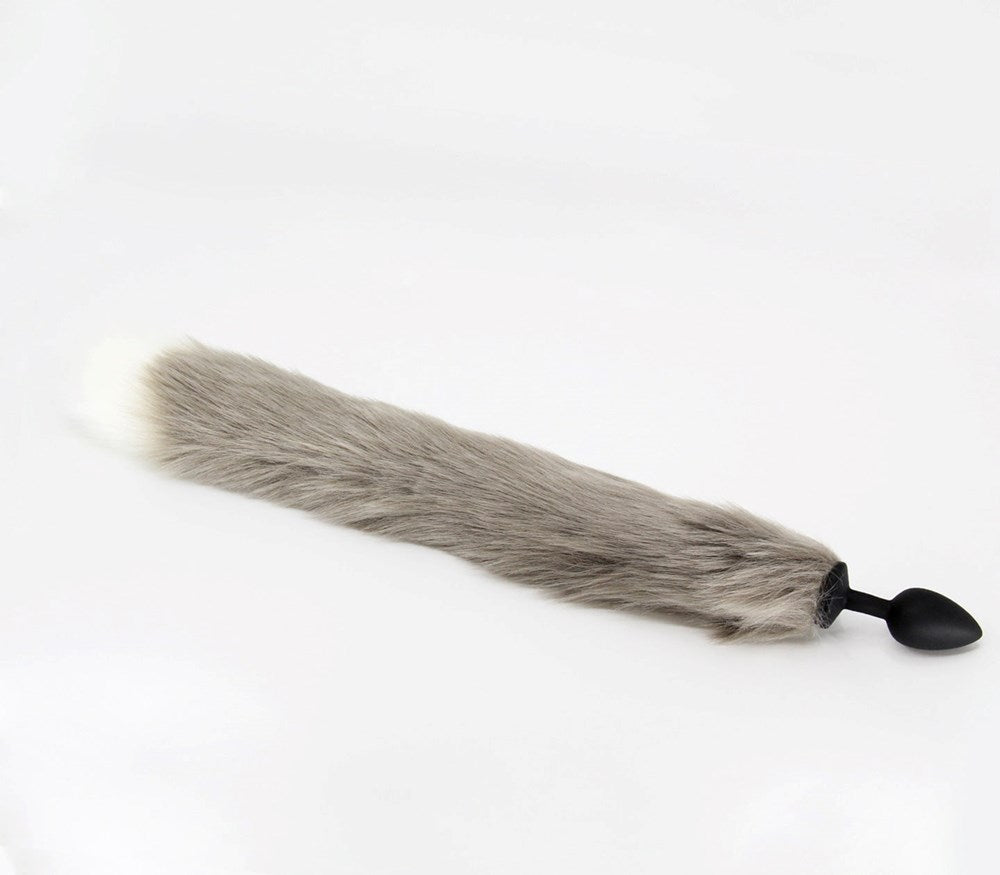 Love In Leather Fox Tail Silicone Butt Plug Medium - Grey White - Butt Plugs