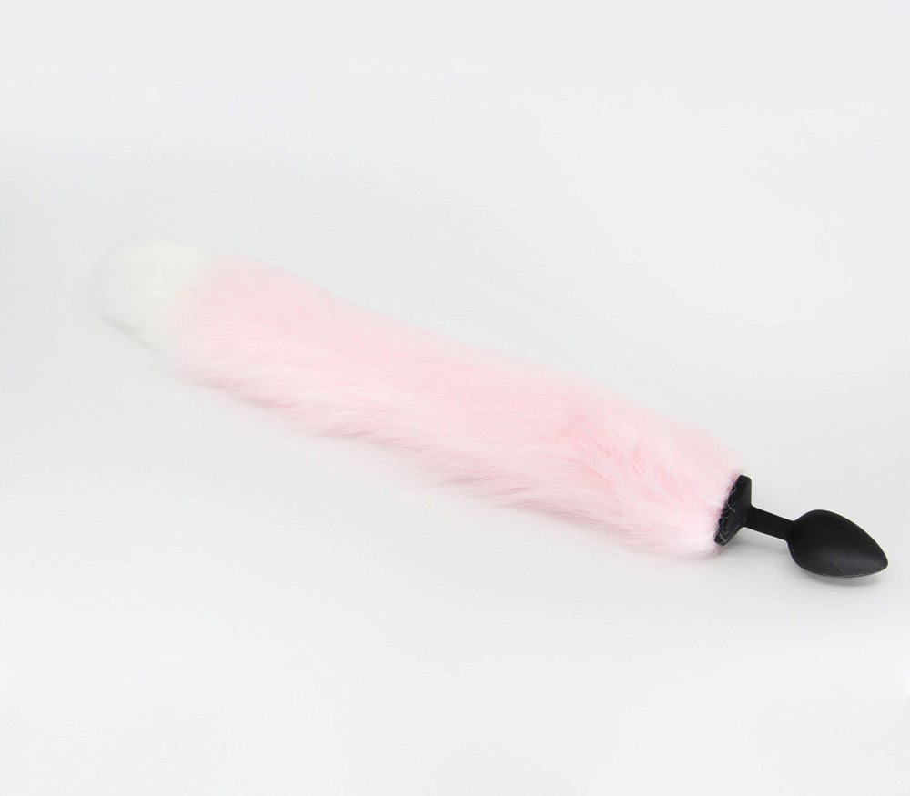 Love In Leather Fox Tail Silicone Anal Plug Large - Pink White - Butt Plugs