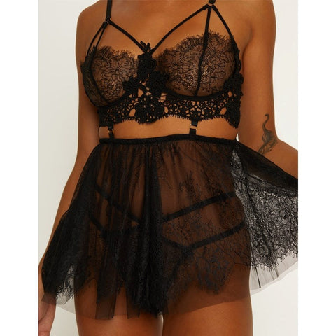 Muse Lingerie Floaty Womens Babydoll Silhouette Black - BabyDolls And Chemises