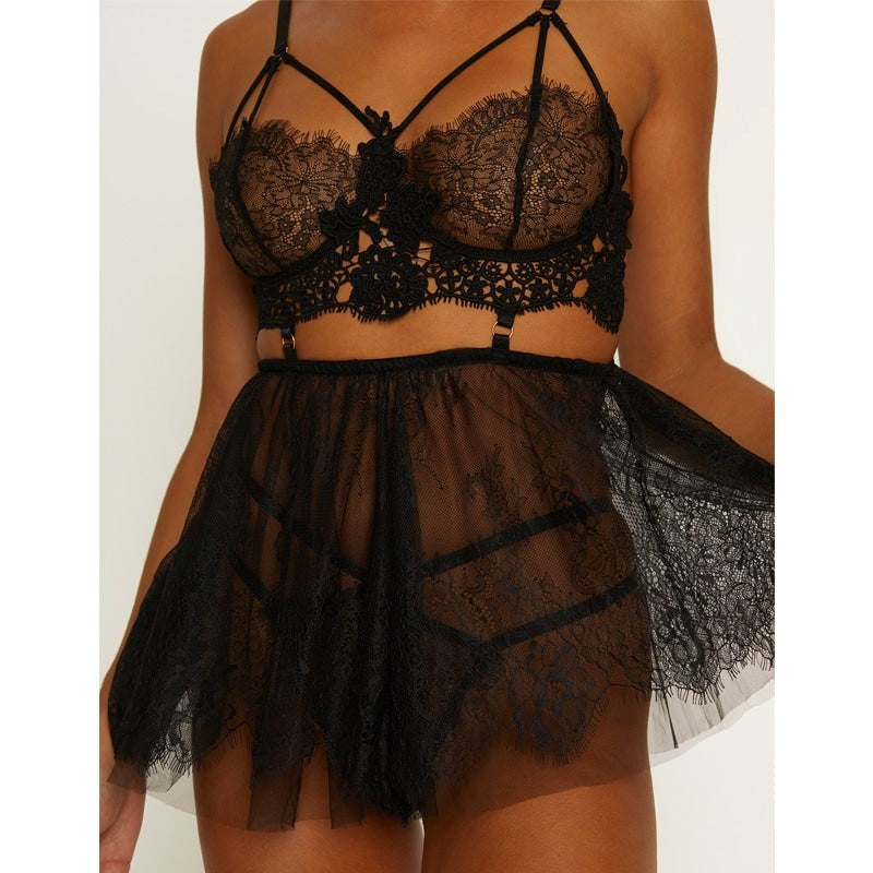 Muse Lingerie Floaty Womens Babydoll Silhouette Black - Small - BabyDolls And Chemises