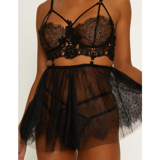 Muse Lingerie Floaty Womens Babydoll Silhouette Black - BabyDolls And Chemises