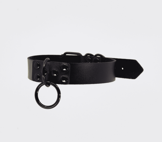Love In Leather Black Ring Leather BDSM Choker - Collars and Leads