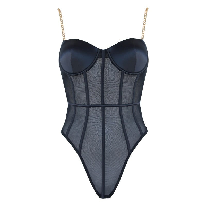 Muse Lingerie Sexy Soft Black Mesh Womens Bodysuit - Small - Her Fetish