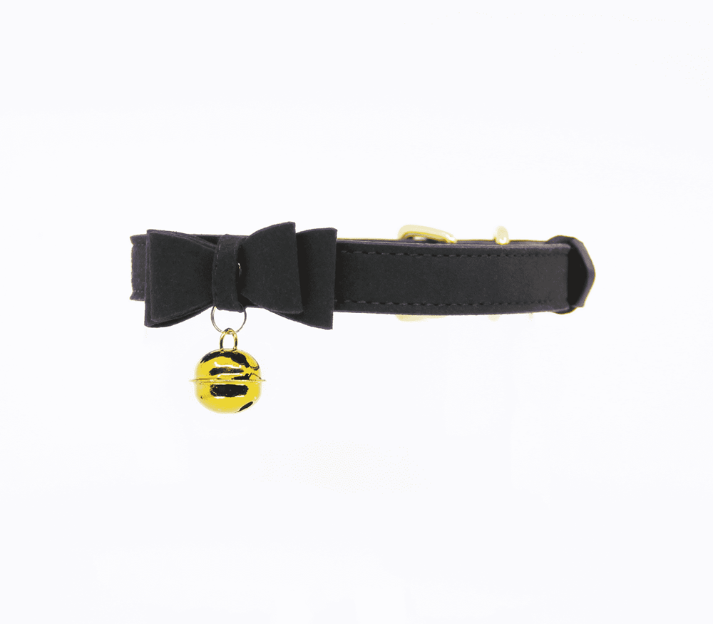 Berlin Baby Faux Suede Leather Bow Cat Bell Collar - - Collars and Leads