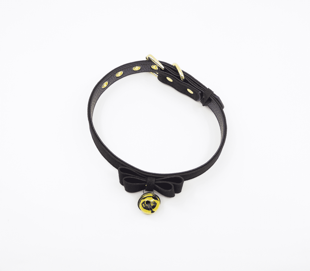 Berlin Baby Faux Suede Leather Bow Cat Bell Collar - - Collars and Leads