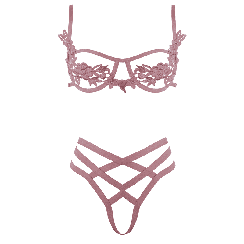 Muse Open Cup Bra With Embroidered Floral Applique - Small - Her Fetish