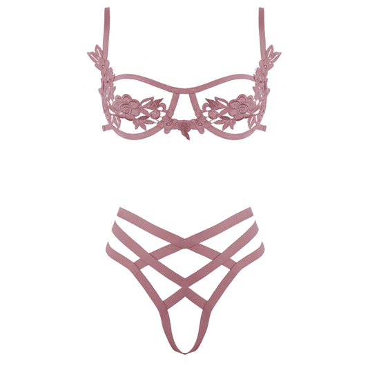 Muse Open Cup Bra With Embroidered Floral Applique - Her Fetish