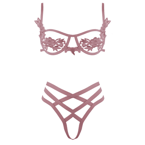 Muse Open Cup Bra With Embroidered Floral Applique - Her Fetish