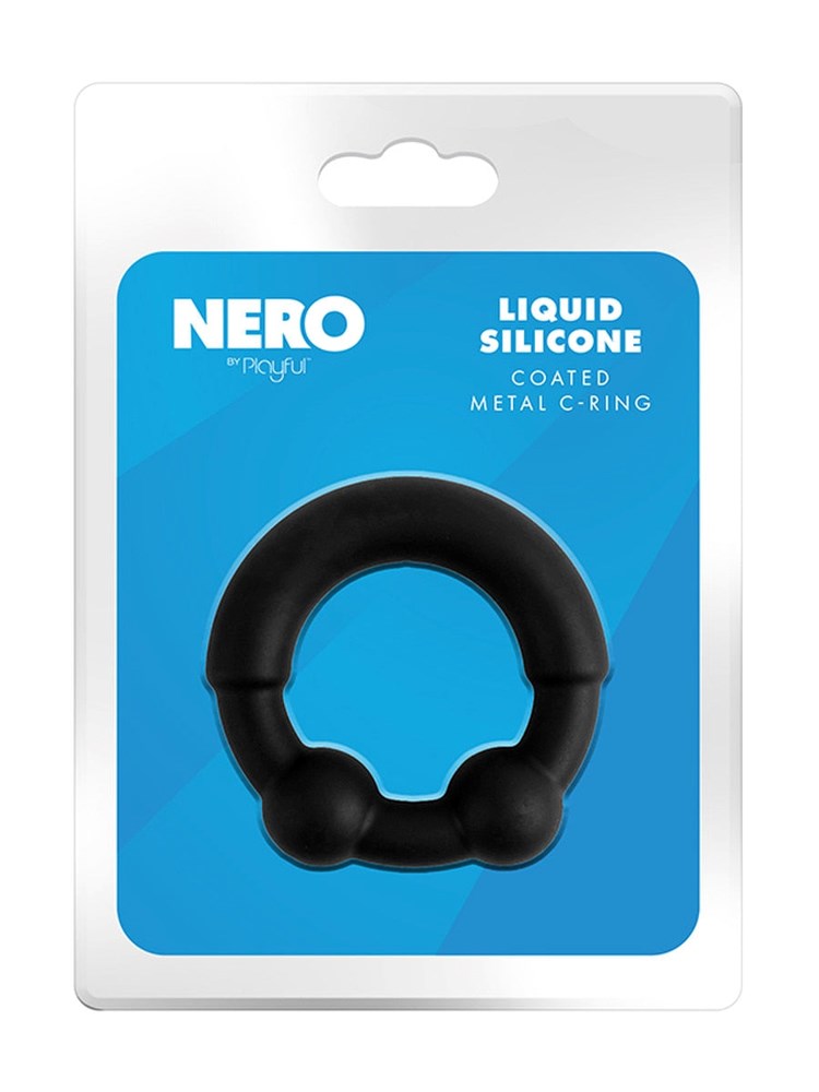 Playful Nero Liquid Silicone Coated Metal C-Ring - Stretchy Cock Rings