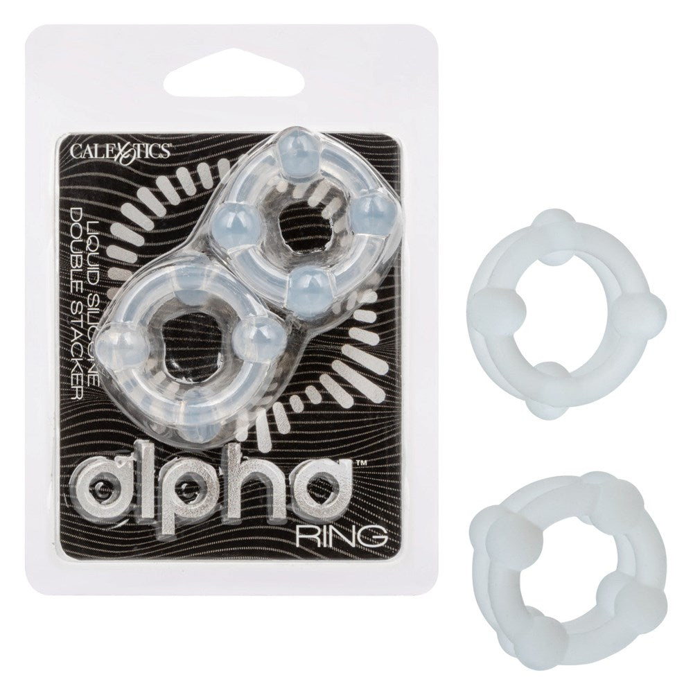 CalExotics Alpha Liquid Silicone Double Stacker Cock Ring - - Cock Ring Sets