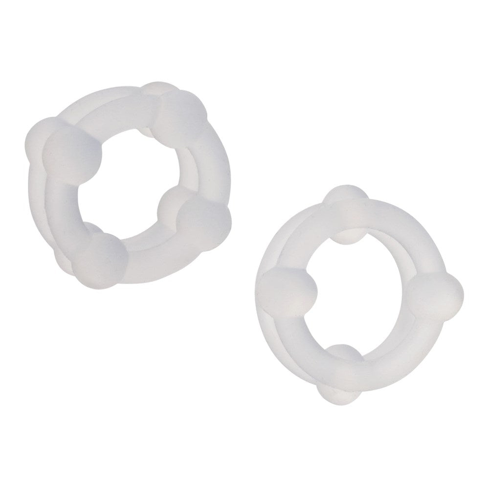 CalExotics Alpha Liquid Silicone Double Stacker Cock Ring - Clear - Cock Ring Sets