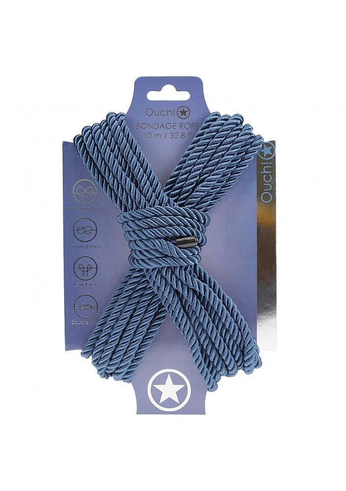OUCH! Silky Smooth Nylon Bondage Rope 10m - Navy Blue - Cuffs And Restraints