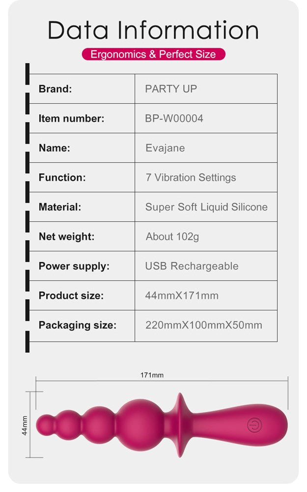 Party Up EVAJANE USB Rechargeable Beaded Vibrator - Anal Beads and Balls