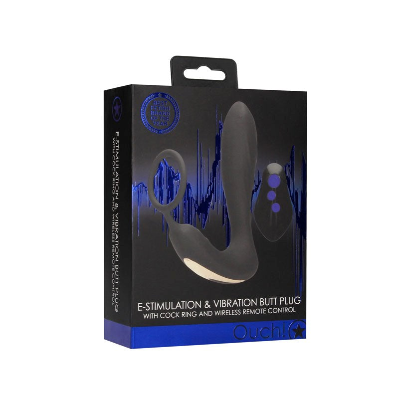 OUCH! E-stim & Vibrating Butt Plug With Cock Ring - Butt Plugs