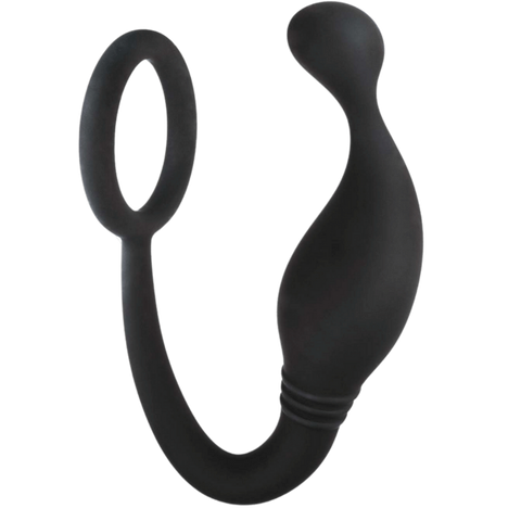 Excellent Power Prostate Plug with Love Ring Black - Prostate Toys