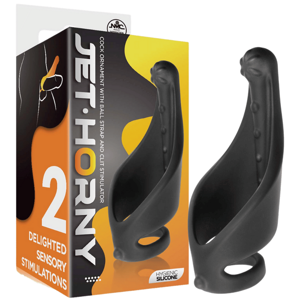 Excellent Power Cock Ring with Strap and Stimulator Black - Stretchy Cock Rings