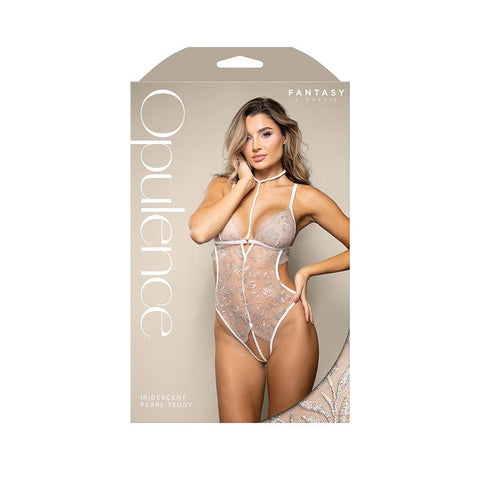 Fantasy Lingerie OPULENCE Iridescent Pearl Teddy White - Teddies and Bodysuits