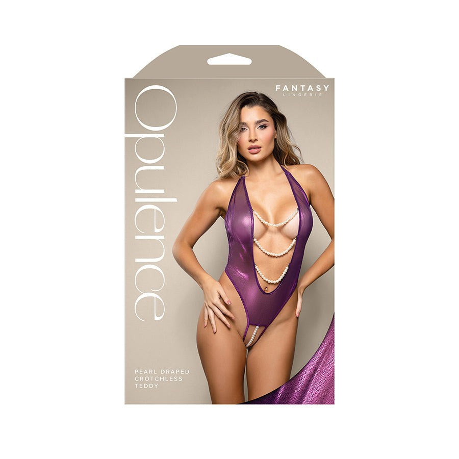 Fantasy Lingerie OPULENCE Pearl Draped Teddy Purple - - Teddies and Bodysuits