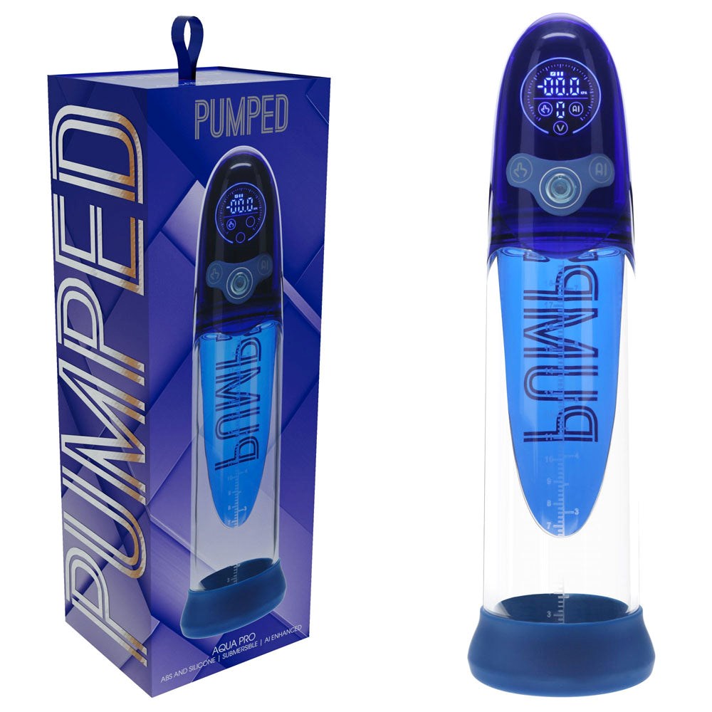 Shots Toys PUMPED AI-Enabled Submersible Auto Penis Pump - Blue - Penis Pumps And Stretchers