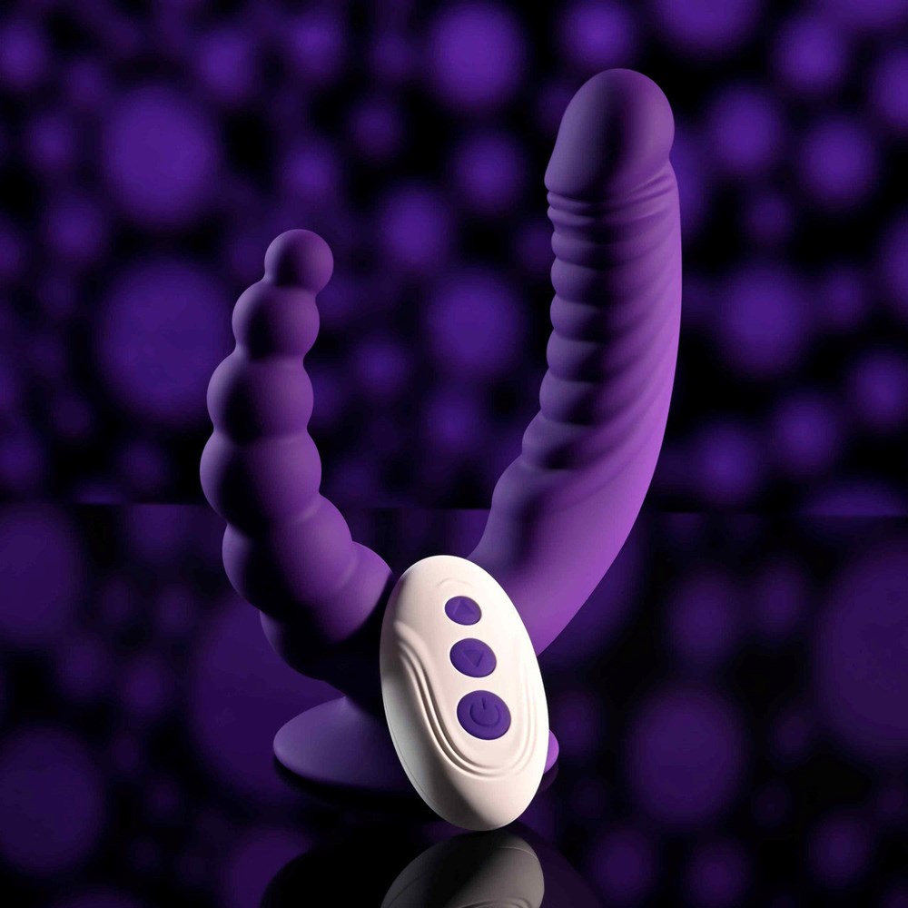 Evolved THE RIDER Double Ended Vibrator with Remote - Purple - Remote Control Vibrators