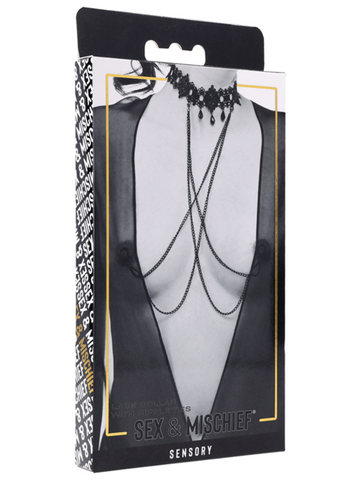 Sportsheets Sex and Mischief Lace Collar with Nipple Ties - Collars and Leads