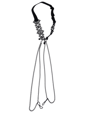 Sportsheets Sex and Mischief Lace Collar with Nipple Ties - Collars and Leads