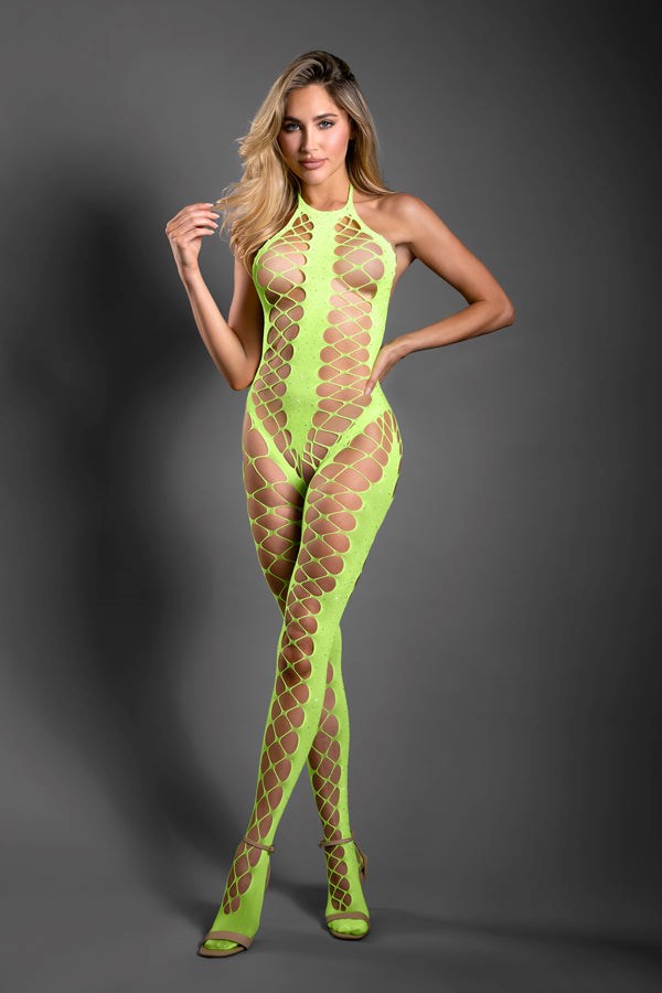 Fantasy Lingerie Sheer Unstoppable Crotchless Bodystocking OS - Green - Body Stockings