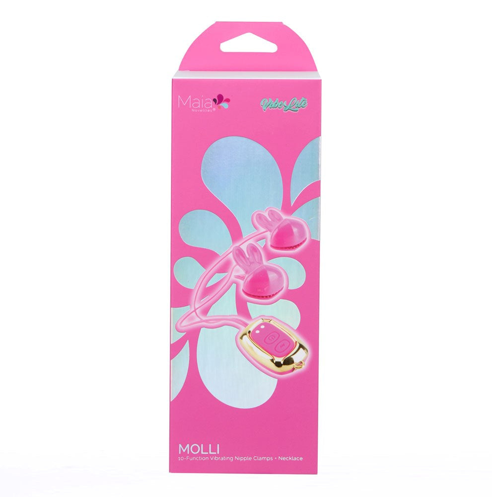 Maia MOLLI Rechargeable Vibrating Nipple Clamps & Necklace - - Nipple and Clit Clamps