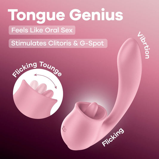 Satisfyer Tongue Genius Vibrator with Clit Stimulator - Clit Ticklers and Pulsators
