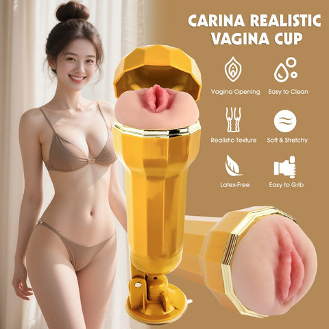 Chisa Carina Realistic Vagina Vibrating Cup - Masturbators and Strokers