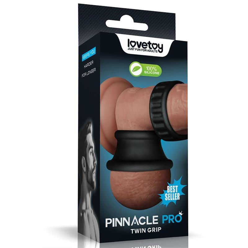 Lovetoy Pinnacle Pro Twin Grip Enhancer Cock & Balls Ring - Black - Ball and Cock Toys