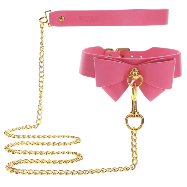 Scala Taboom PU Leather Fetish Collar and Leash - Pink - Collars and Leads