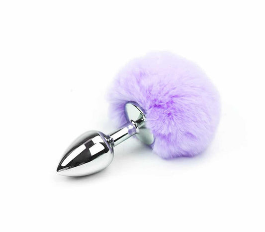 Love In Leather Faux Fur Bunny Tail Butt Plug Lilac - Butt Plugs