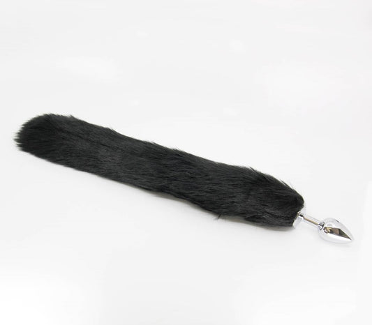 Love In Leather Faux Fur Fox Tail Anal Plug Black - Butt Plugs