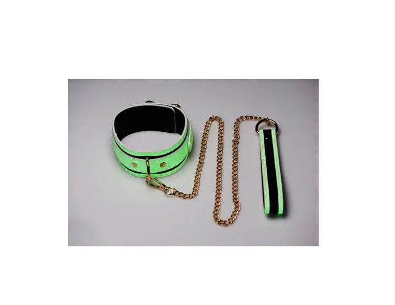 Master Series Kink in the Dark Glowing Collar and Lead Fluro Green - - Collars and Leads