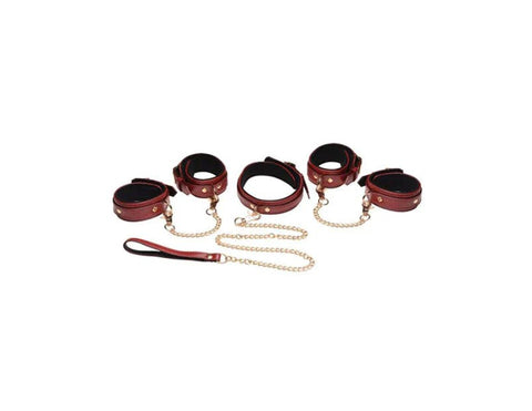 Master Series Bondage Play Sex Toy Set 6 Piece Burgundy - Bondage Kits