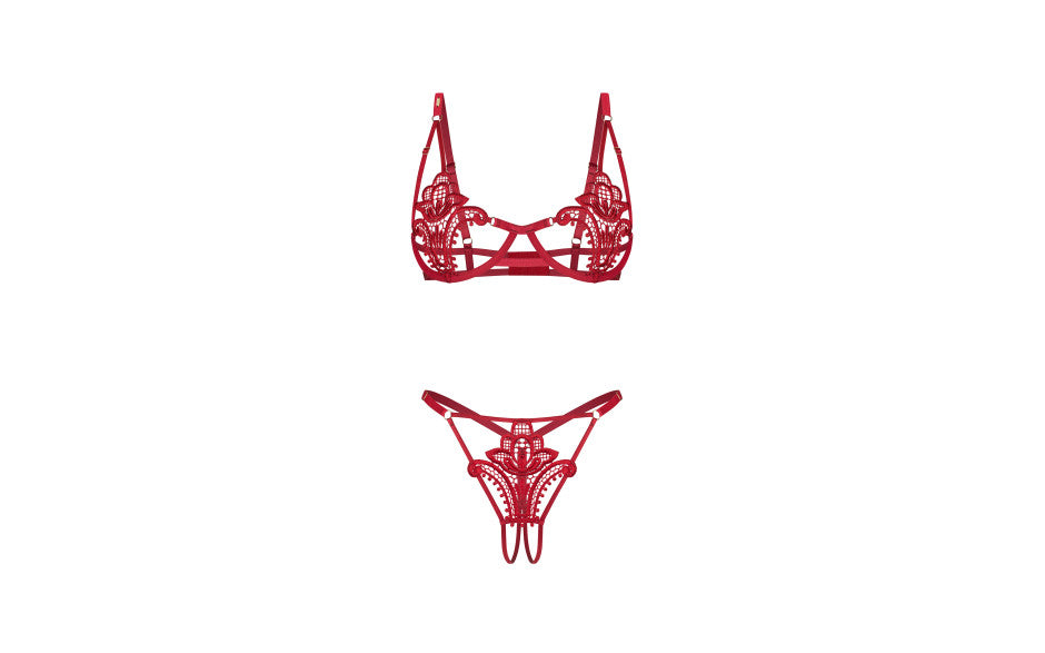 Obsessive Luise Sublim 2 Pc Bra & Panty Crotchless Set S/M - Bras and Bra Sets