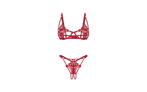 Obsessive Luise Sublim 2 Pc Bra & Panty Crotchless Set S/M - Bras and Bra Sets