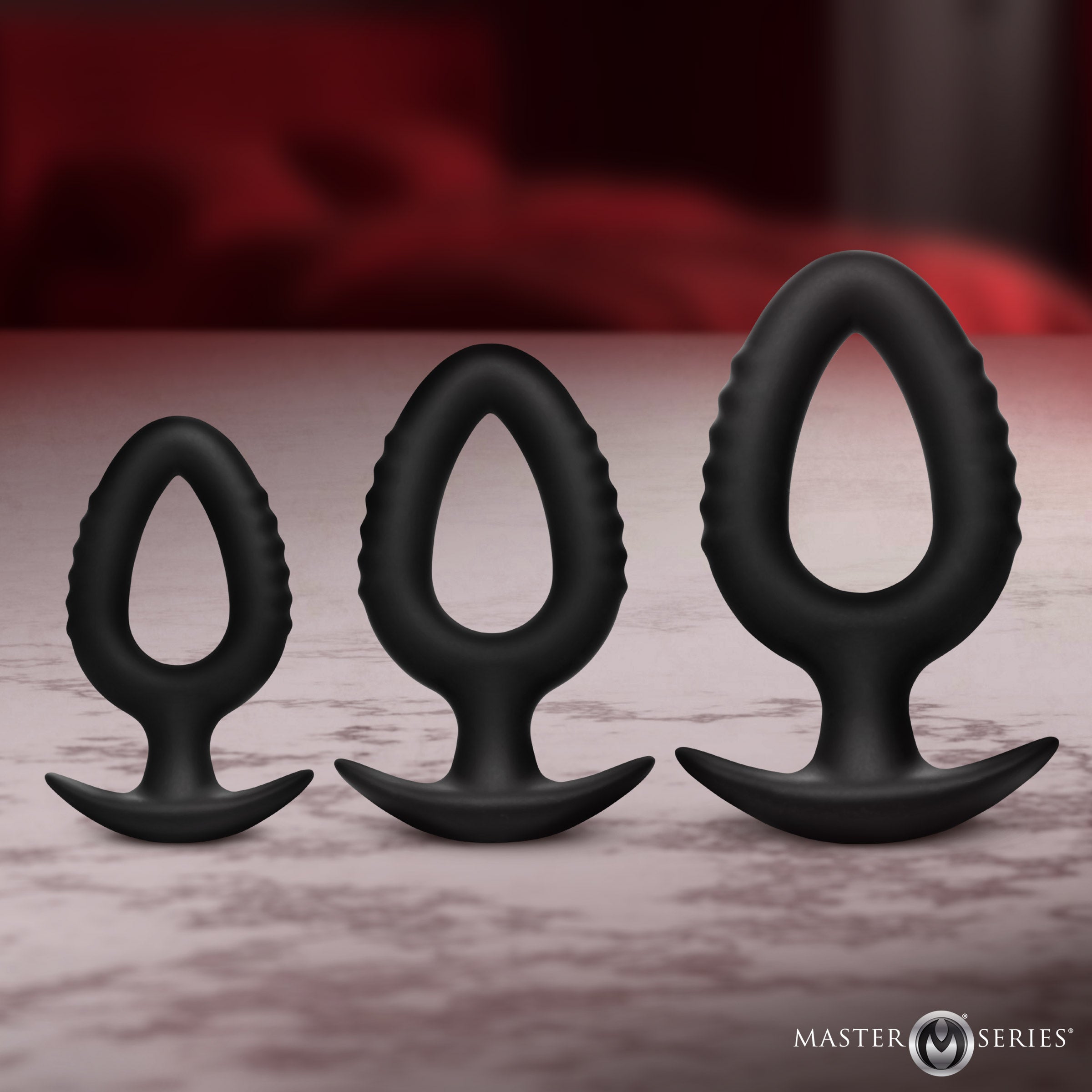 XR Brands Master Series Pop Anal Plug Trainer Set of 3 Sizes - Black - Butt Plugs