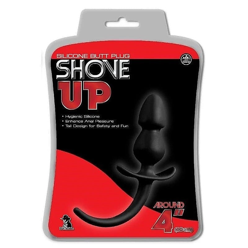 Shove Up 4" Black Silicone Butt Plug With Tail - Butt Plugs