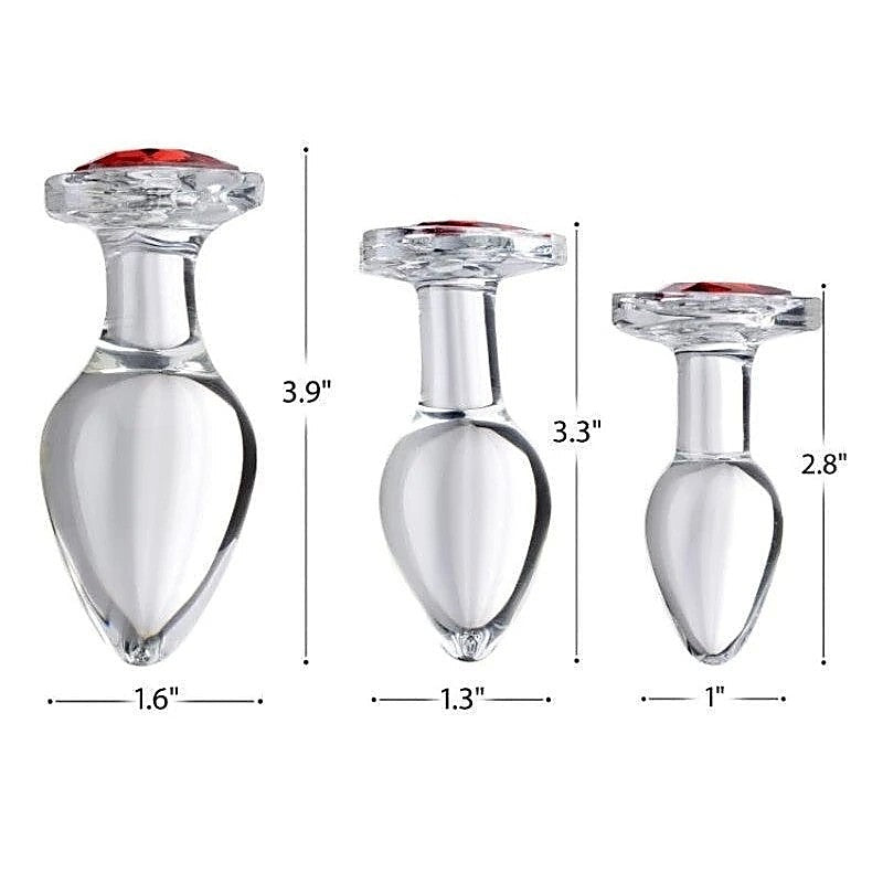 Booty Sparks Red Heart Gem Glass Anal Plug Set - Butt Plugs