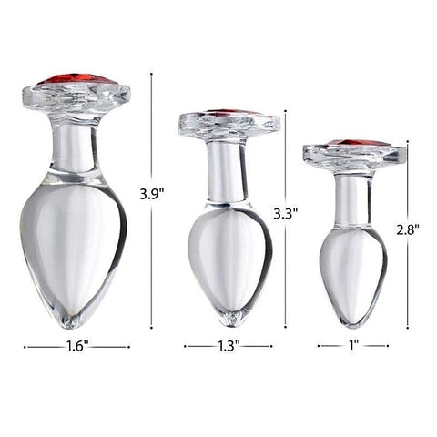 Booty Sparks Red Heart Gem Glass Anal Plug Set - Butt Plugs