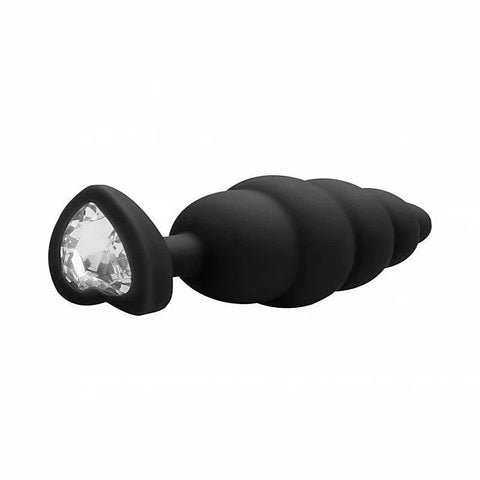 Large Ribbed Diamond Heart Shape Anal Plug By Shots Toys - Butt Plugs