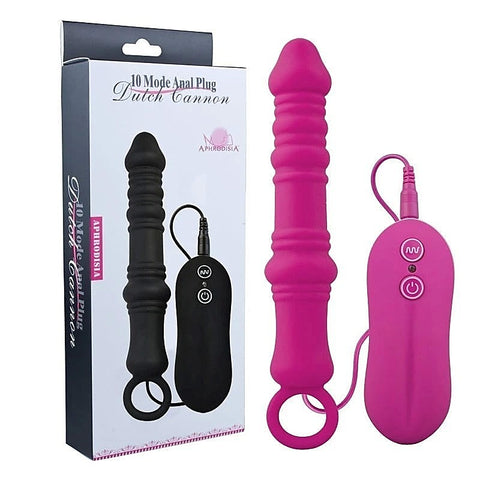 Aphrodisia Dutch Cannon Vibrating Anal Plug Black - Butt Plugs
