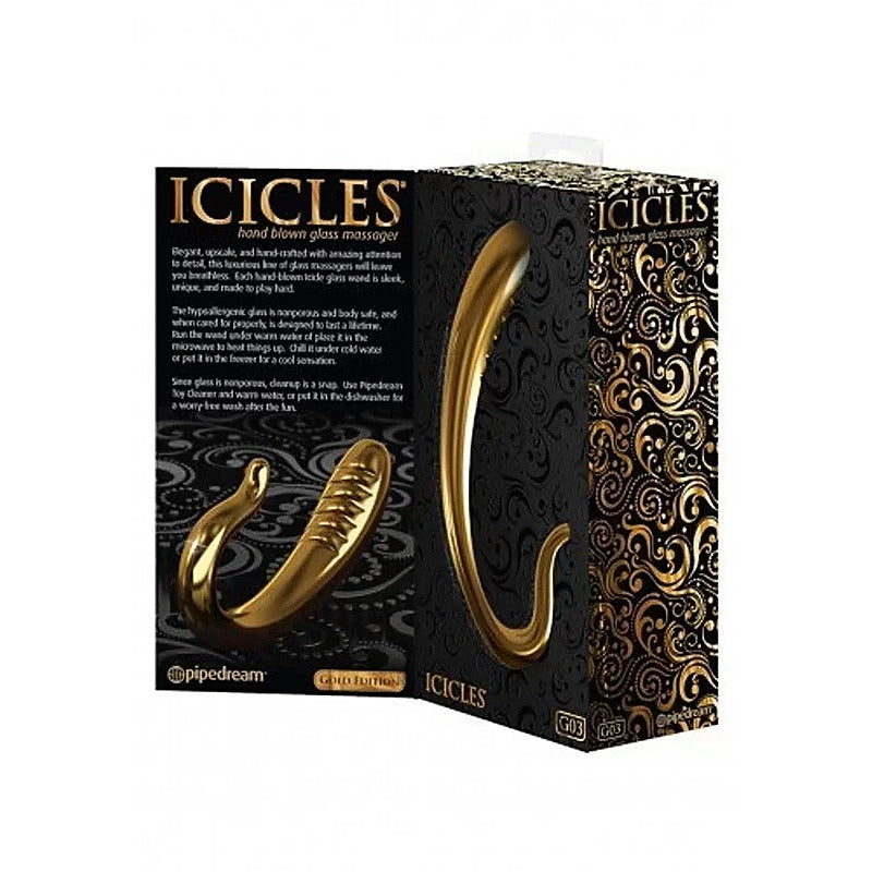 Icicles Gold Edition G03 Glass Prostate Vibrator - Glass Sex Toys