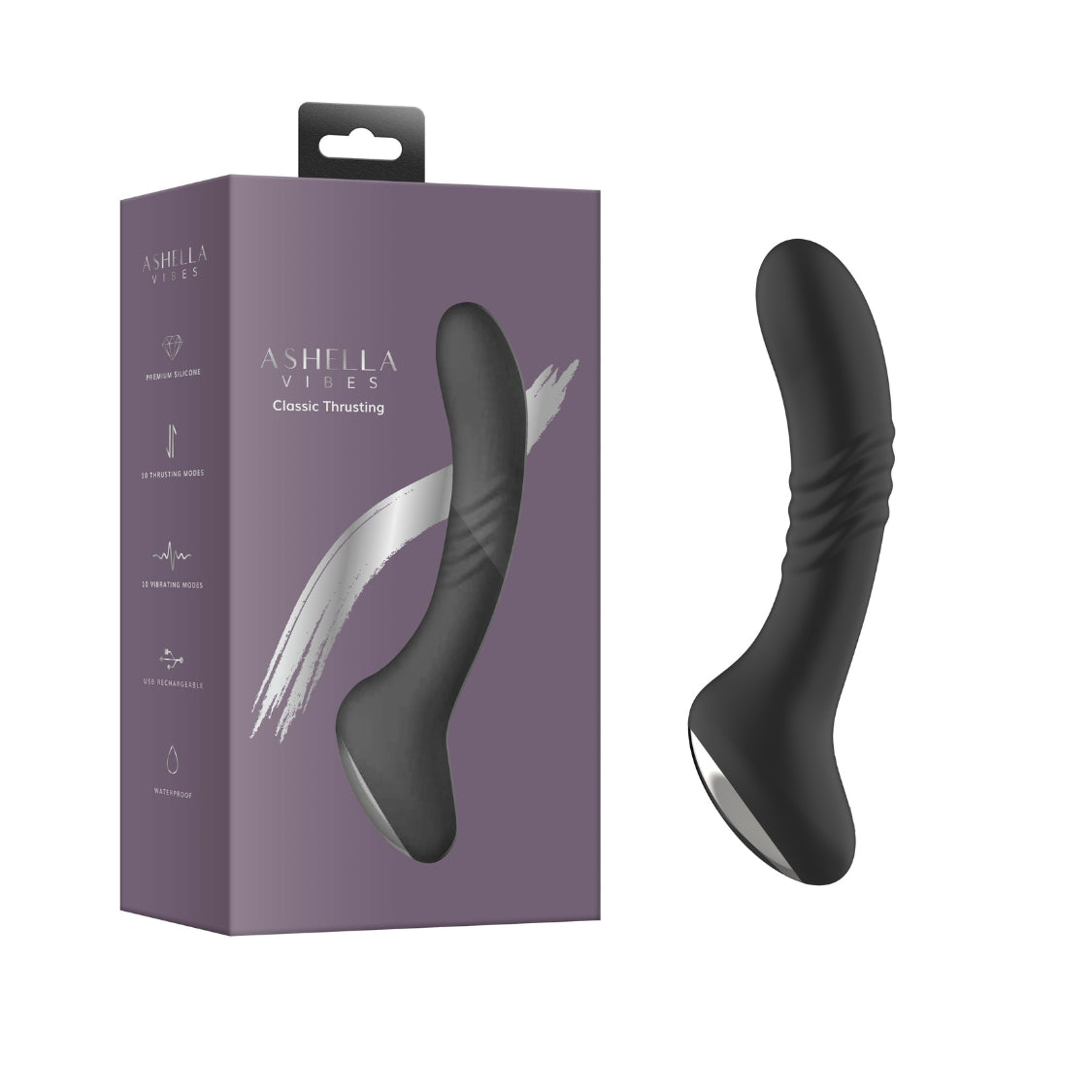 Ashella Vibes Classic Thrusting G Spot Stimulator - Black - G-Spot Vibrators