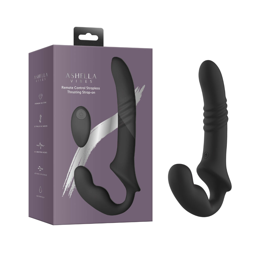 Ashella Vibes Thrusting Strapless Strap-on Massager - Black - Strap On Sextoys