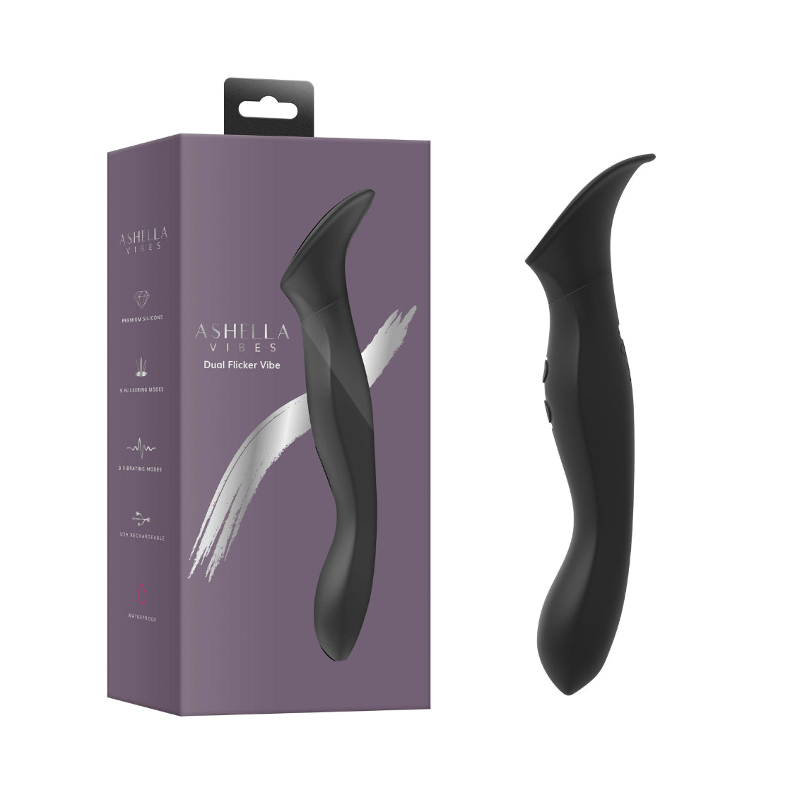 Ashella Vibes Dual Flicker Body Wand Massager - Black - Body Wands